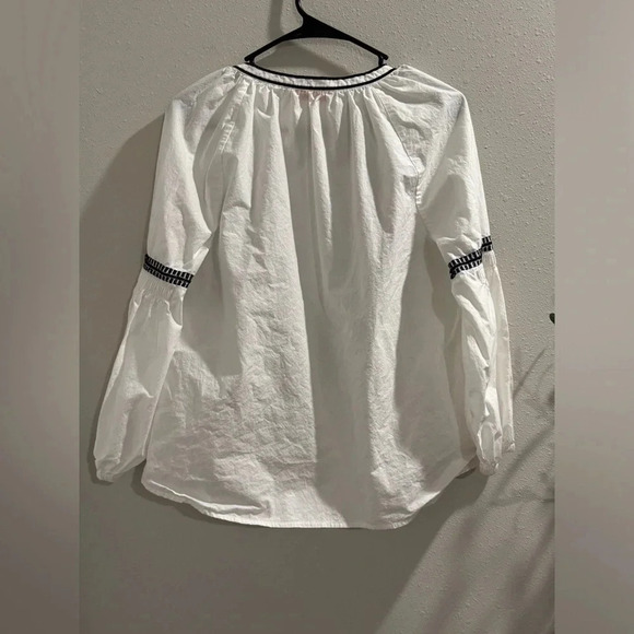 Tory Burch Aubrey Poplin Tunic Embroidered Peasant Top Blouse Ivory Size 4 - Picture 3 of 7